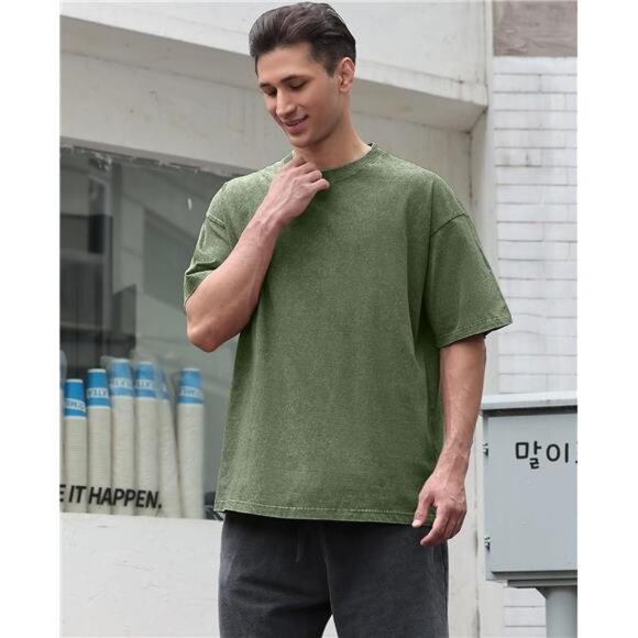 Oversized TShirt Mens Vintage Cotton Tee Soft Comfortable Casual Tops Summer Fal - Picture 2 of 7
